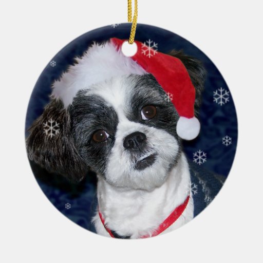 christmas shih tzu dog double sided ceramic round christmas shih tzu dog double sided ceramic round
