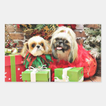 Christmas - Shih Tzu - Earl and Opal Rectangle Stickers