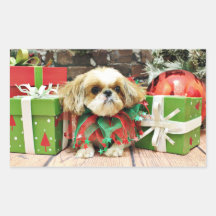 Christmas - Shih Tzu - Earl Rectangle Stickers