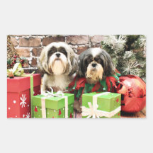 Christmas - Shih Tzu - Maggie and Vince Rectangular Stickers