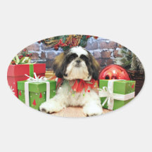 Christmas - Shih Tzu - Max Oval Stickers