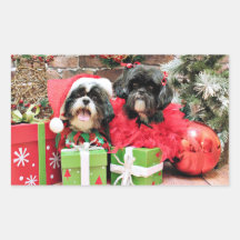 Christmas - Shih Tzu - Riley and Ruffles Rectangular Sticker