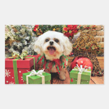 Christmas - Shih Tzu X - Cooper Rectangle Stickers