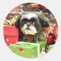 Christmas - Shih Tzu - Yogi Round Sticker