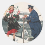 Christmas Shopping; Policeman Feeding the Metre Round Sticker