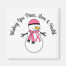 Christmas Snowman Breast Cancer Ribbon Fridge Magnets