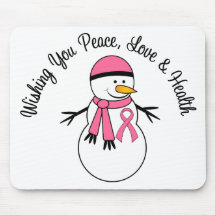 Christmas Snowman Breast Cancer Ribbon Mouse Mats