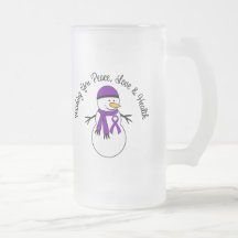 Christmas Snowman Pancreatic Cancer Ribbon Mugs