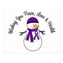 Christmas Snowman Pancreatic Cancer Ribbon Post Card