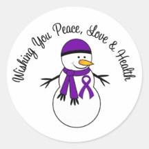 Christmas Snowman Pancreatic Cancer Ribbon Stickers
