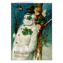 Christmas Snowman with Shamrocks Greeting Cards
