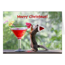 Christmas Squirrel Drinking a Cocktail Cards