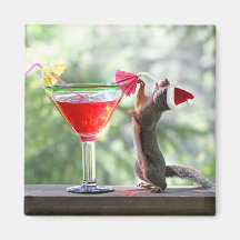 Christmas Squirrel Drinking a Cocktail Magnet