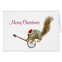 Christmas Squirrel with Banjo Greeting Card