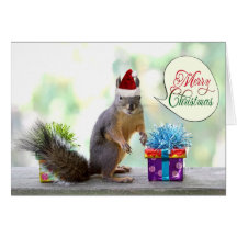 Christmas Squirrel with Christmas Presents Greeting Cards