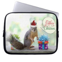 Christmas Squirrel with Christmas Presents Laptop Sleeves