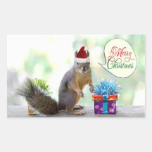 Christmas Squirrel with Christmas Presents Rectangular Stickers