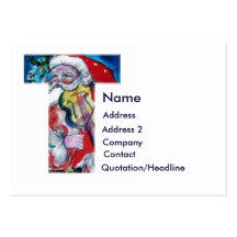 CHRISTMAS T LETTER  / SANTA  WITH VIOLIN MONOGRAM BUSINESS CARDS
