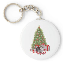 Christmas Tabby at the Tree Keychains