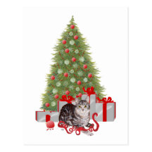 Christmas Tabby at the Tree Post Cards