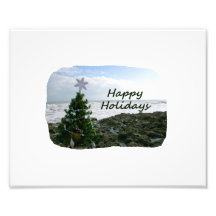 Christmas Tree Against Beach Rocks Happy Holidays Photograph
