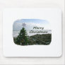 Christmas Tree Against Beach Rocks Merry Christmas Mouse Pad