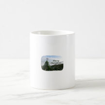 Christmas Tree Against Beach Rocks Merry Christmas Mugs