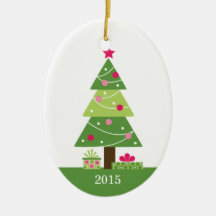 Christmas tree and presents custom year ornament