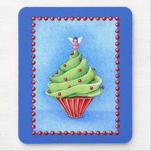 Christmas Tree Cupcake blue Mousepad