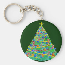 Christmas Tree Hand Drawn and Painted Keychain