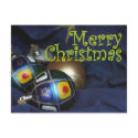 Christmas tree ornaments in blue postcards