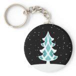 Christmas Tree Ribbons Snowy Sky Blue keychains