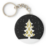 Christmas Tree Ribbons Snowy Sky Gold keychains