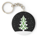 Christmas Tree Ribbons Snowy Sky Green keychains