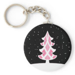 Christmas Tree Ribbons Snowy Sky Pink keychains