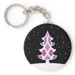 Christmas Tree Ribbons Snowy Sky Purple keychains