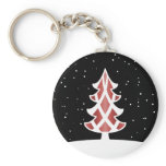 Christmas Tree Ribbons Snowy Sky Red keychains