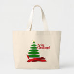 Christmas Tree with Red Ribbon Canvas Bags