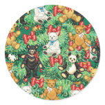 Christmas Tree with Teddy Bear Ornaments Round Stickers