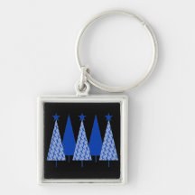 Christmas Trees - Blue Ribbon Colon Cancer Key Chain