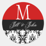 Christmas Wedding Monogram Save Date Damask Seal Round Stickers