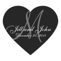 Christmas Wedding Monogram Sticker Heart Shaped