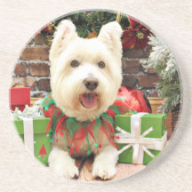 Christmas - Westie - Lucky Beverage Coasters