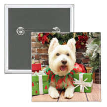 Christmas - Westie - Lucky Pinback Button