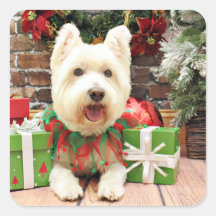 Christmas - Westie - Lucky Square Stickers