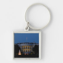Christmas White House at Night Keychain