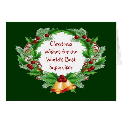 Christmas Wishes Holly Berry Wreath for Supervisor Greeting Card Zazzle