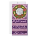 Christmas Wreath Custom Photo Card Purple photo cards