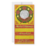 Christmas Wreath Custom Photo Card Red Gold photo cards