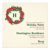 Christmas Wreath Holiday Party Invitation Card